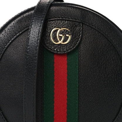 Grained Calfskin Web Mini Ophidia Round Shoulder Bag Black