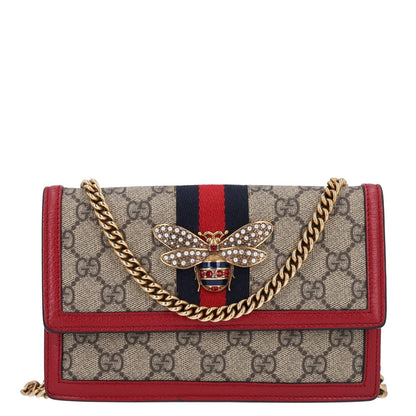 GG Supreme Monogram Web Queen Margaret Chain Wallet Red