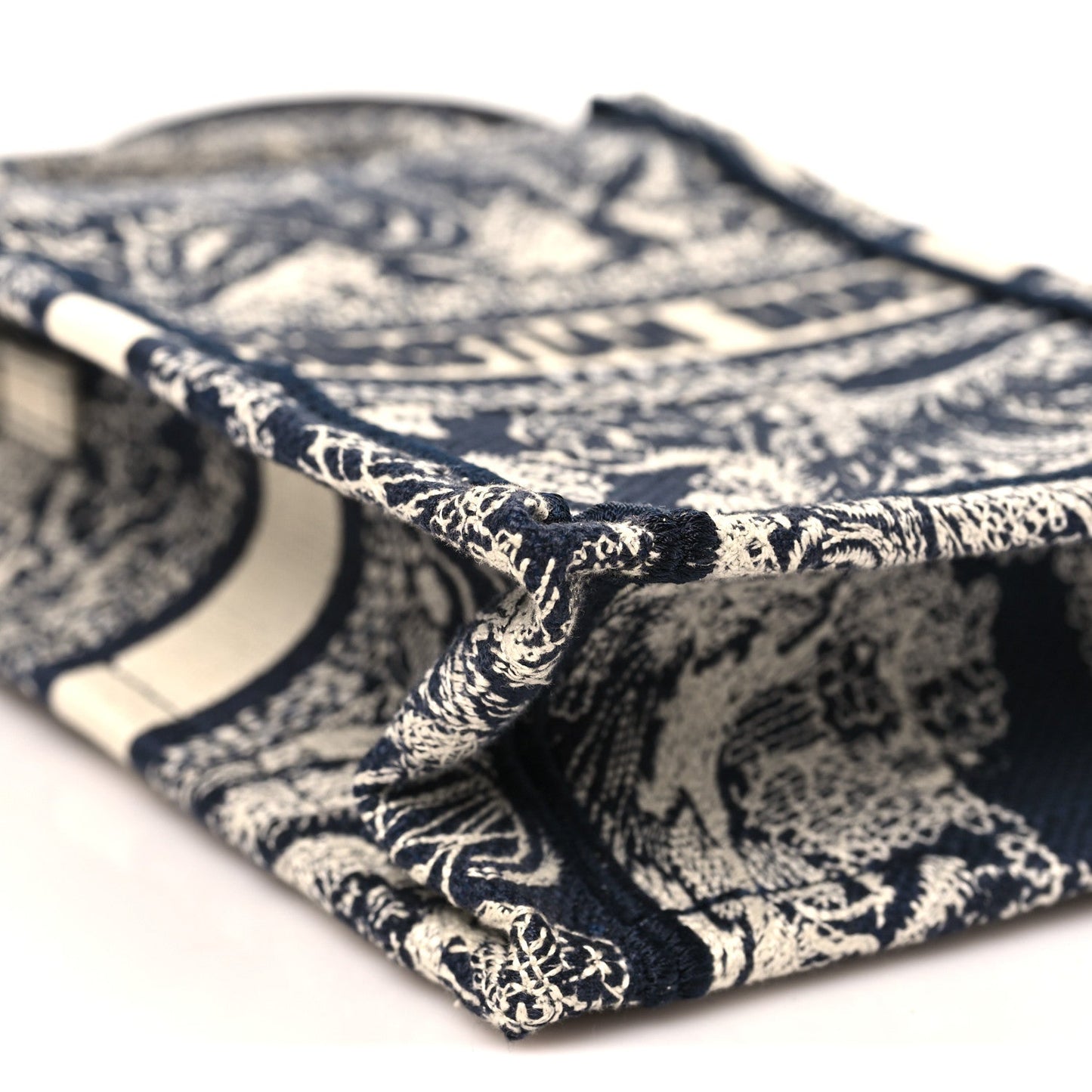 Canvas Toile de Jouy Reverse Embroidered Mini Book Tote Phone Bag Blue