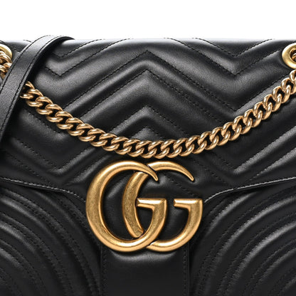 Calfskin Matelasse Medium GG Marmont Shoulder Bag Black