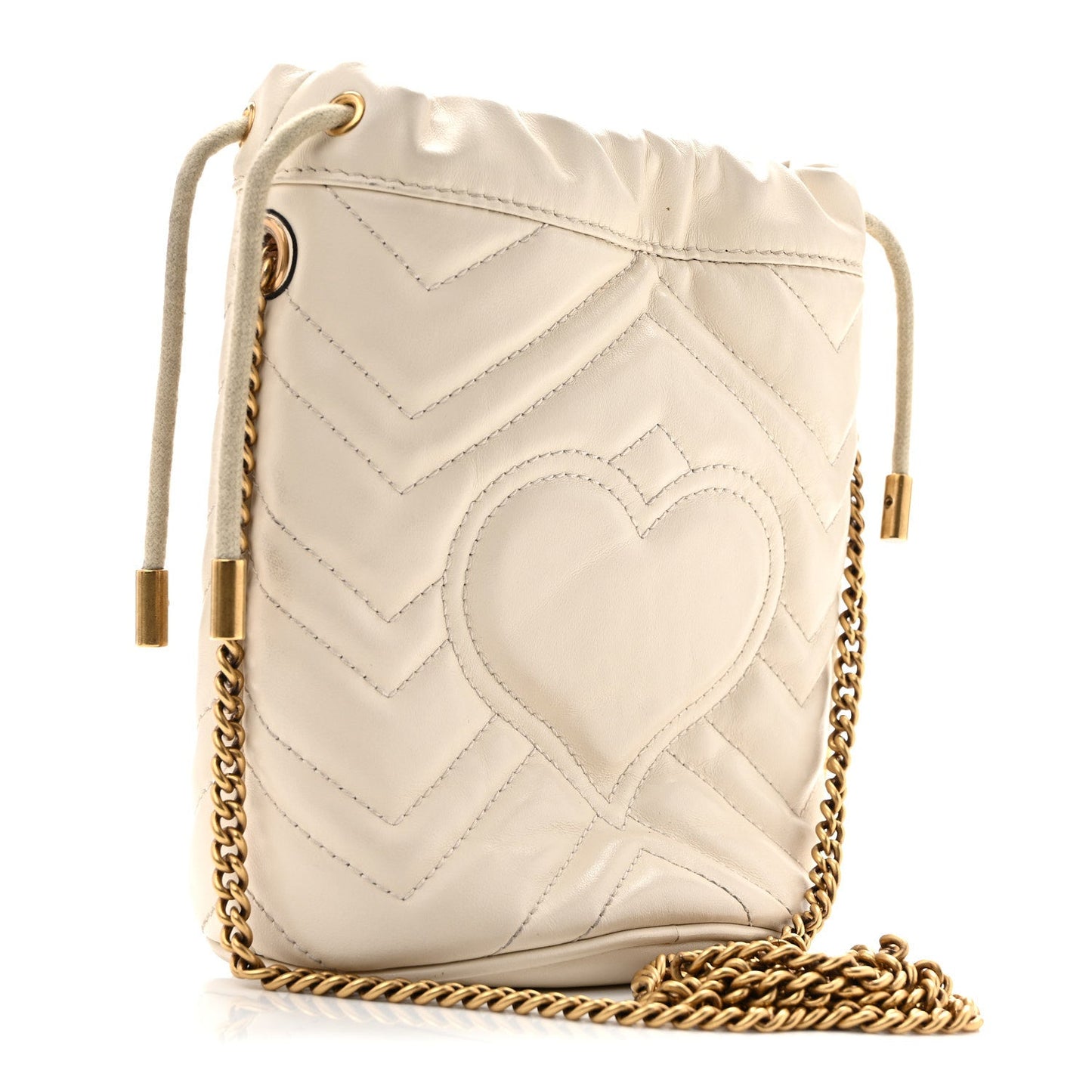 Calfskin Matelasse Mini GG Marmont 2.0 Bucket Bag White