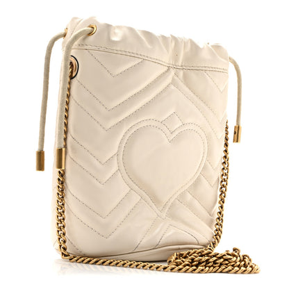 Calfskin Matelasse Mini GG Marmont 2.0 Bucket Bag White