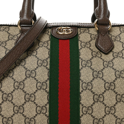 GG Supreme Monogram Web Medium Ophidia Top Handle Bag Beige Dark Brown