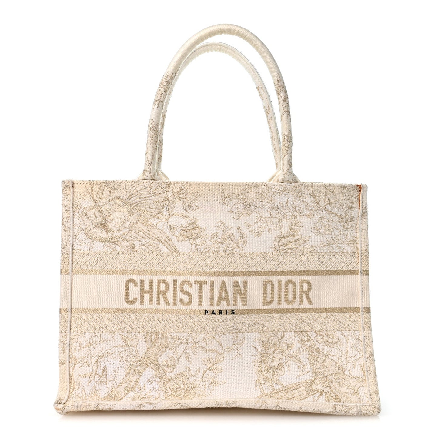 Canvas Embroidered Medium Jardin D'Hiver Book Tote White Gold