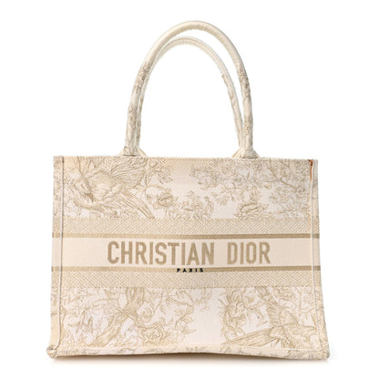 Canvas Embroidered Medium Jardin D'Hiver Book Tote White Gold