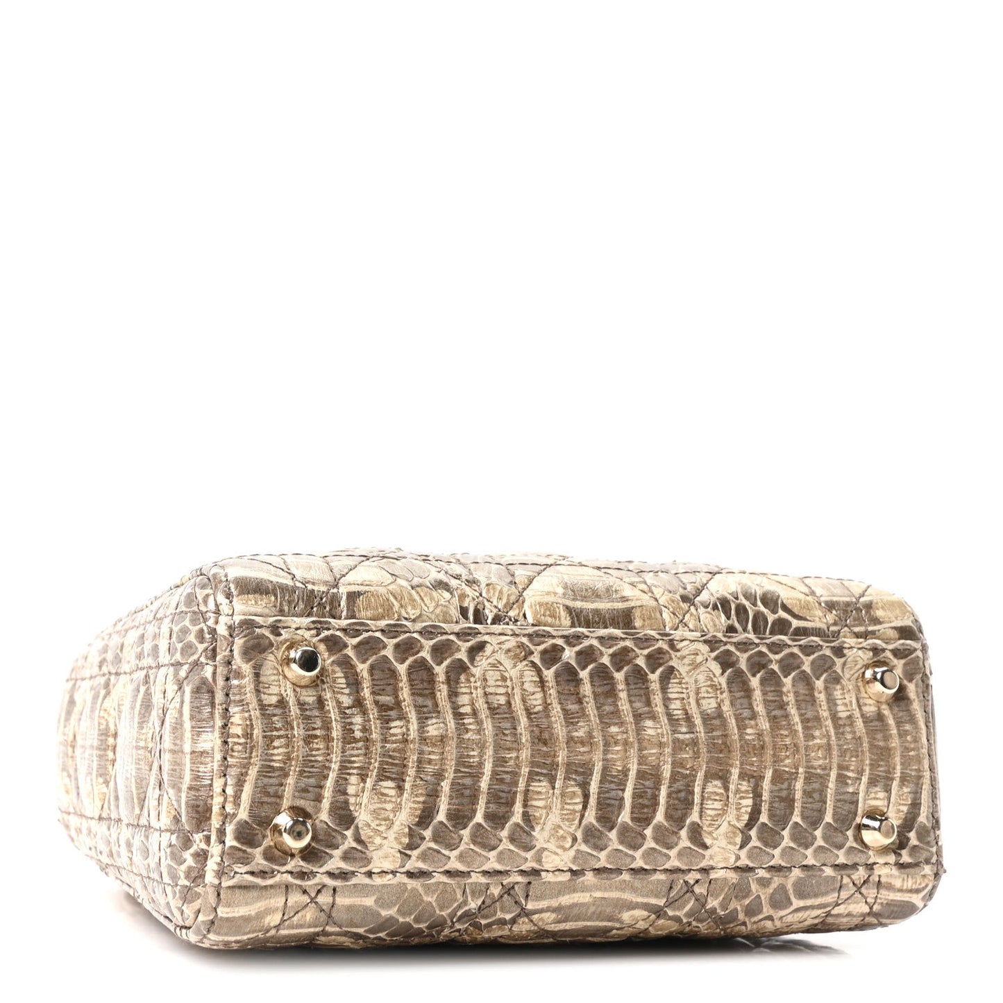 Metallic Snakeskin Cannage Mini Lady Dior Beige