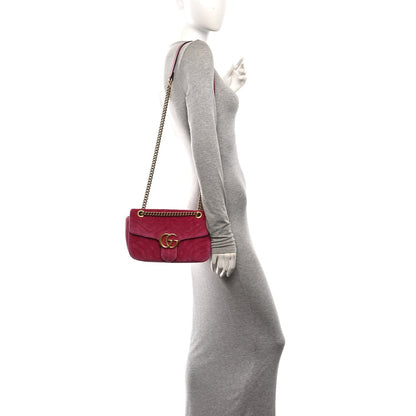 Velvet Matelasse Small GG Marmont Shoulder Bag Fuchsia Violet Cyclamen