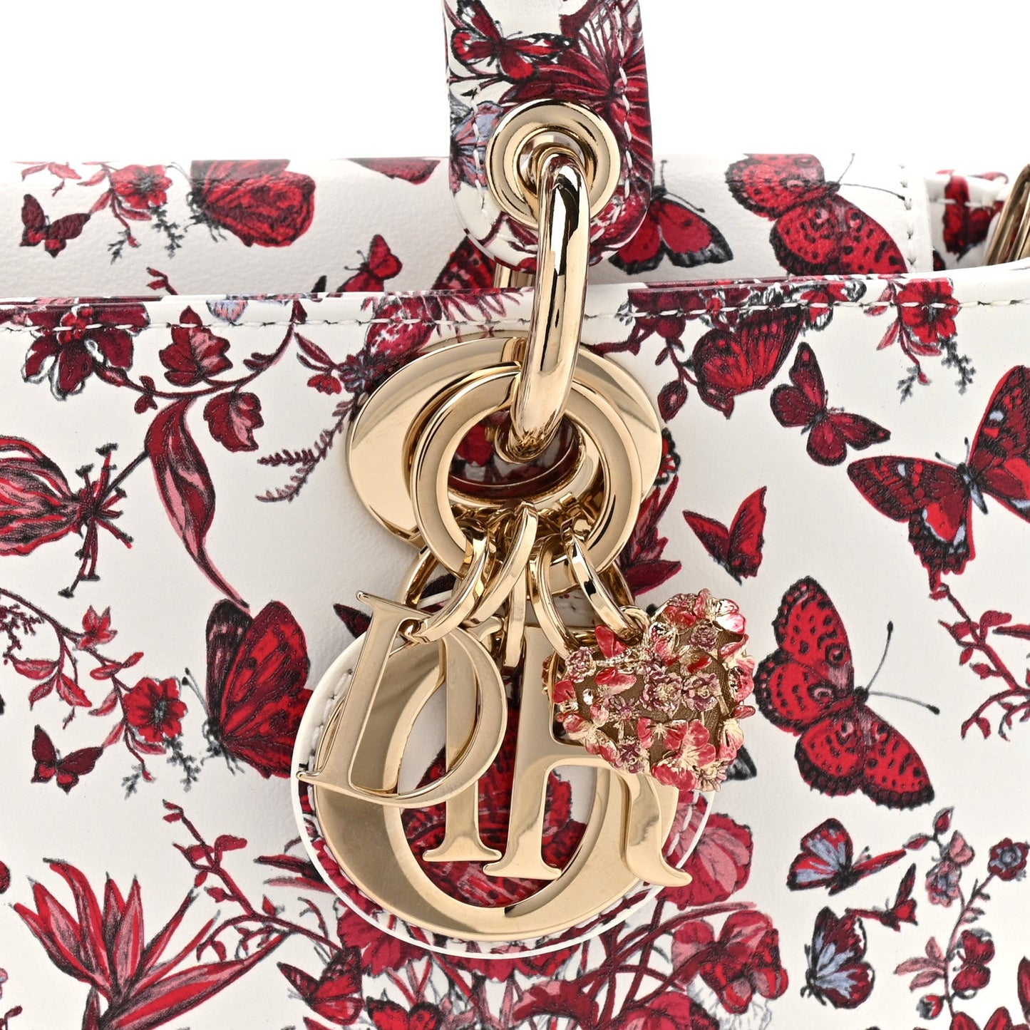 Calfskin Bead Embroidered Ramage Butterfly Lady D-Joy White