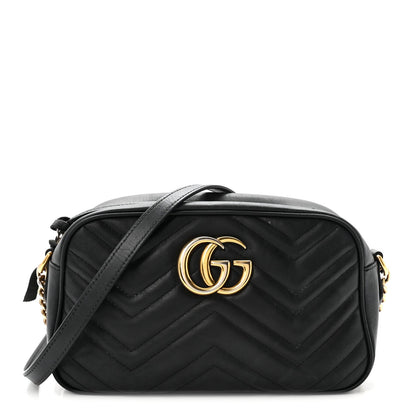 Calfskin Matelasse Small GG Marmont Chain Shoulder Bag Black