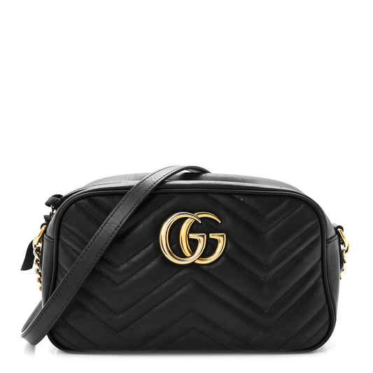 Calfskin Matelasse Small GG Marmont Chain Shoulder Bag Black