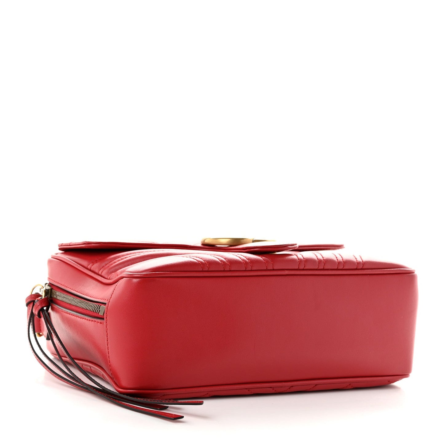 Calfskin Matelasse Sylvie Web Small GG Marmont Top Handle Shoulder Bag Hibiscus Red