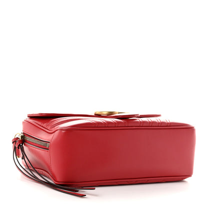 Calfskin Matelasse Sylvie Web Small GG Marmont Top Handle Shoulder Bag Hibiscus Red