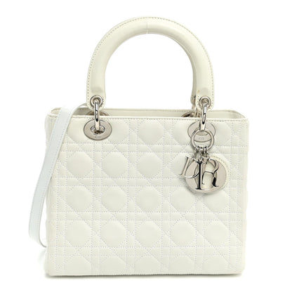 Lambskin Cannage Medium Lady Dior White