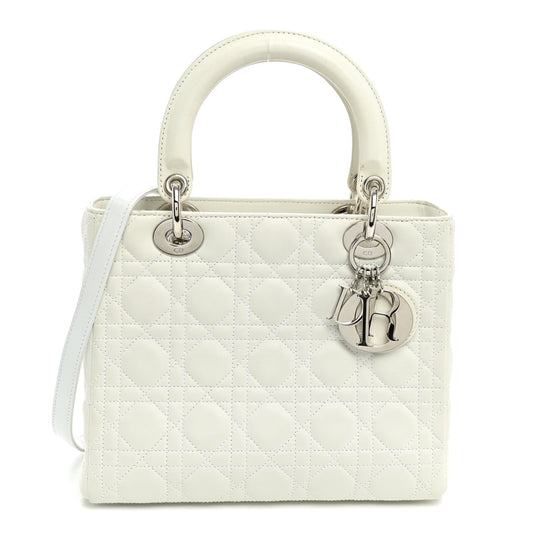 Lambskin Cannage Medium Lady Dior White