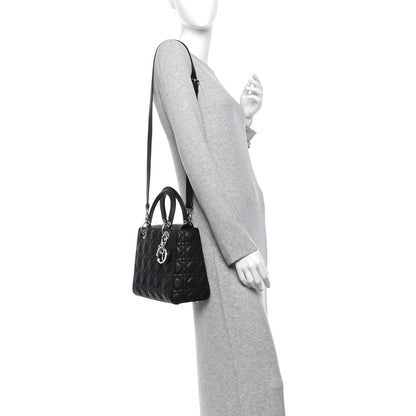 Grained Calfskin Cannage Medium Lady Dior Black