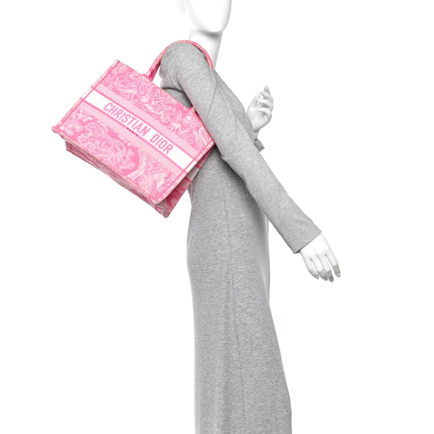 Canvas Embroidered Medium Dioriviera Toile De Jouy Book Tote Fluorescent Pink