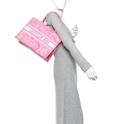 Canvas Embroidered Medium Dioriviera Toile De Jouy Book Tote Fluorescent Pink