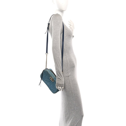 Denim Matelasse Small Pearly GG Marmont Chain Shoulder Bag Blue