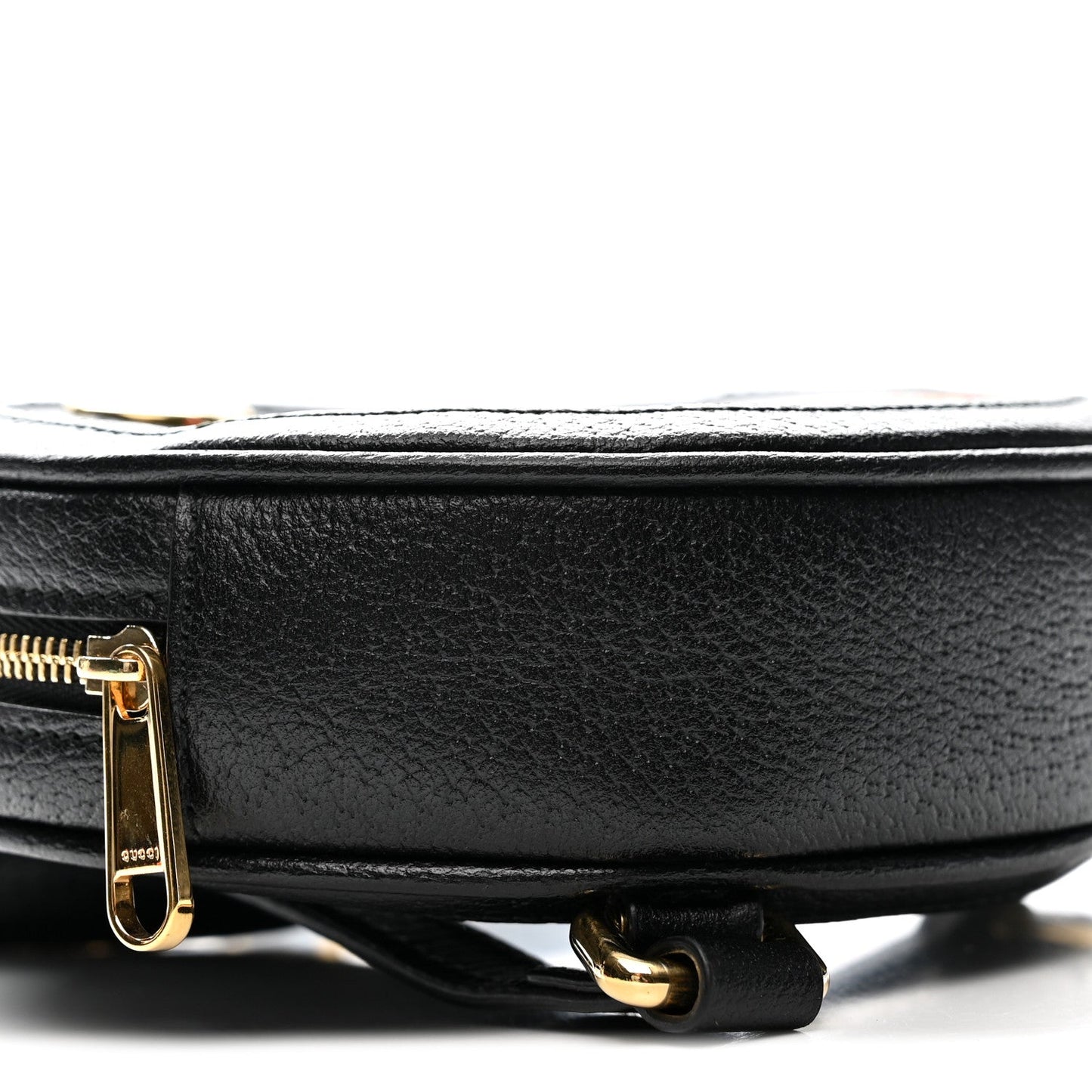 Grained Calfskin Web Mini Ophidia Round Shoulder Bag Black