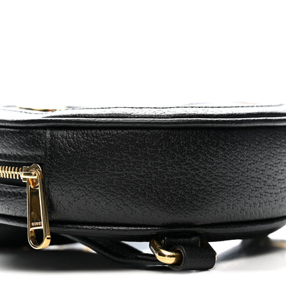 Grained Calfskin Web Mini Ophidia Round Shoulder Bag Black
