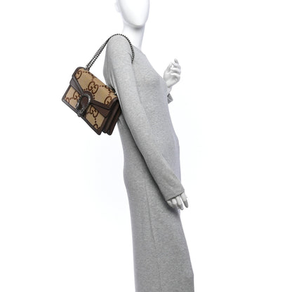 Monogram Jumbo GG Textured Dollar Calfskin Small Dionysus Shoulder Bag Camel Ebony New Acero