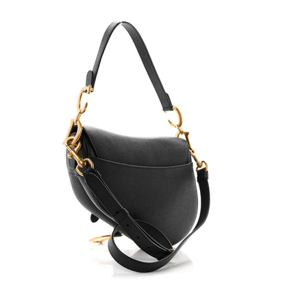 Grained Calfskin Saddle Bag With Strap Black