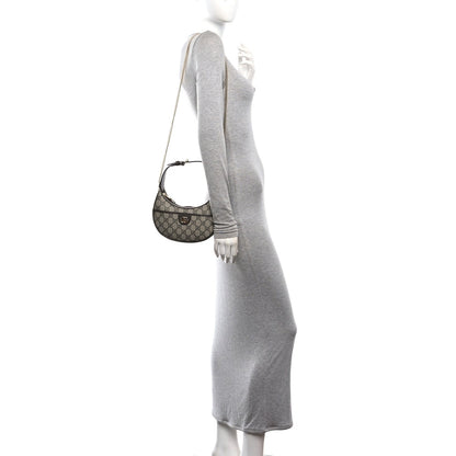 GG Supreme Monogram Textured Dollar Calfskin Small Ophidia Shoulder Bag Beige Ebony New Acero