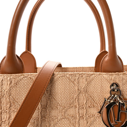 Raffia Macro Cannage Medium Book Tote Natural