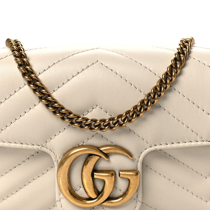 Calfskin Matelasse Super Mini GG Marmont Shoulder Bag White