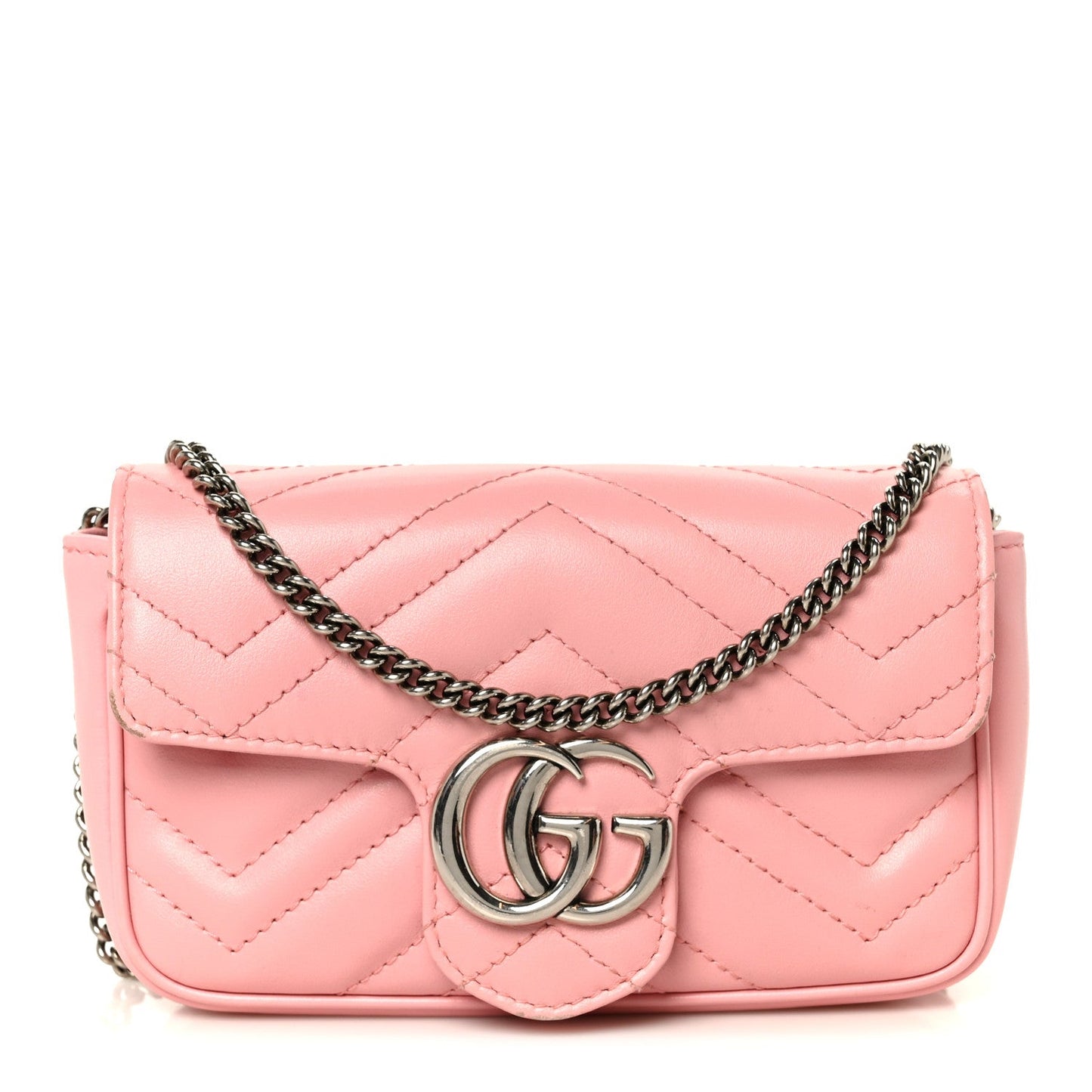 Calfskin Matelasse Super Mini GG Marmont Shoulder Bag Wild Rose
