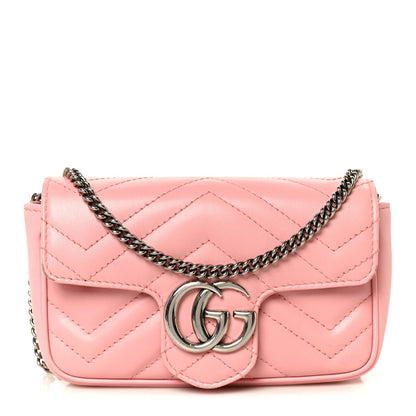 Calfskin Matelasse Super Mini GG Marmont Shoulder Bag Wild Rose