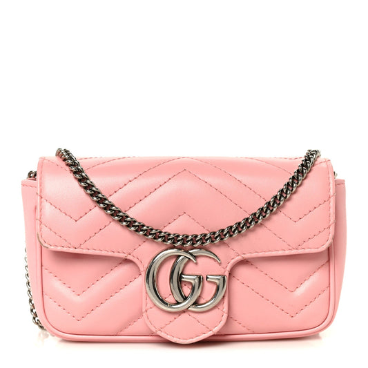 Calfskin Matelasse Super Mini GG Marmont Shoulder Bag Wild Rose