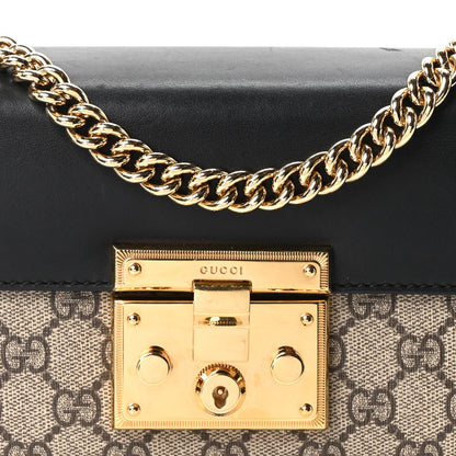 GG Supreme Monogram Calfskin Small Padlock Shoulder Bag Beige Black Cuir