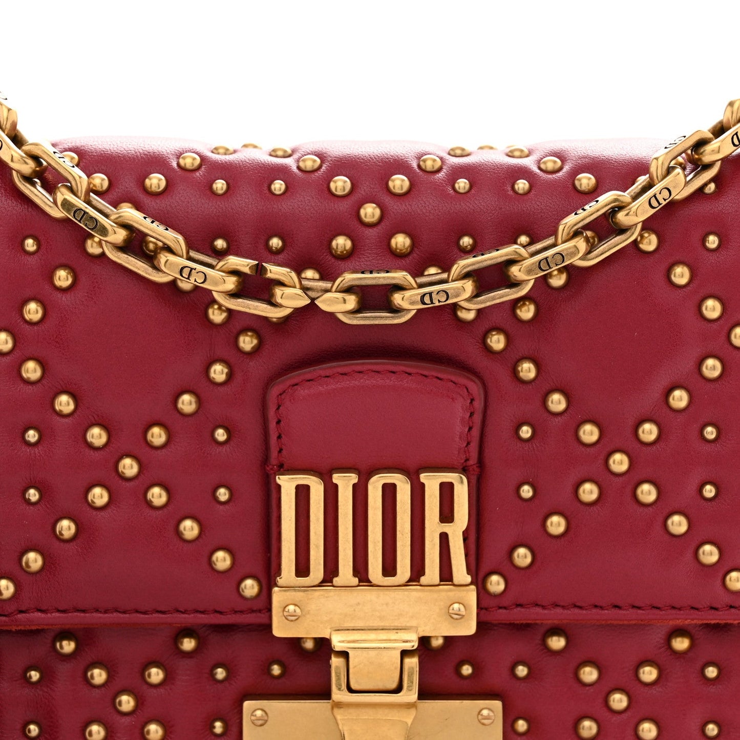 Lambskin Cannage Studded Small Dioraddict Flap Bag Red