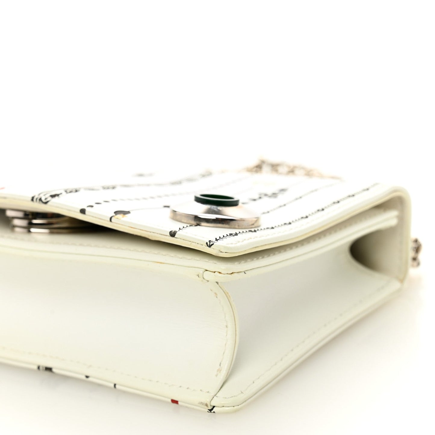 Calfskin Printed Mini Diorama Flap Bag White
