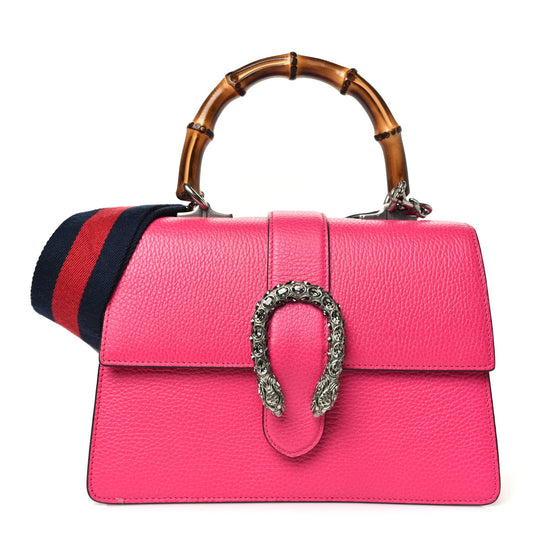Dollar Calfskin Crystal Web Medium Dionysus Bamboo Top Handle Bag Box Pink Black Diamond