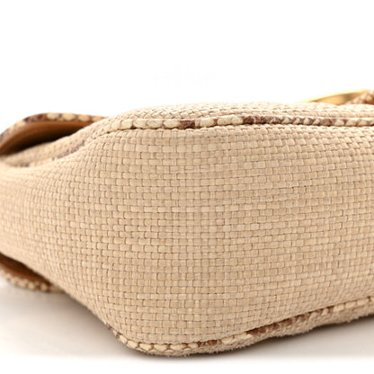 Raffia Elaphe Matelasse Small GG Marmont Shoulder Bag Natural Cream Brown