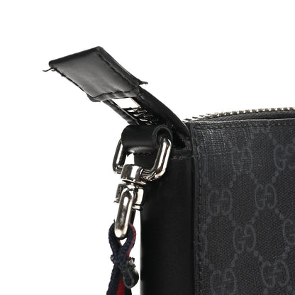 GG Supreme Monogram Appia Calfskin Web Flat Messenger Bag Black Grey