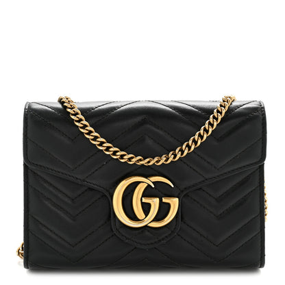 Calfskin Matelasse GG Marmont Chain Wallet Black