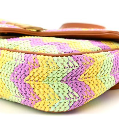 Calfskin Raffia Woven Small GG Marmont Shoulder Bag Multicolor