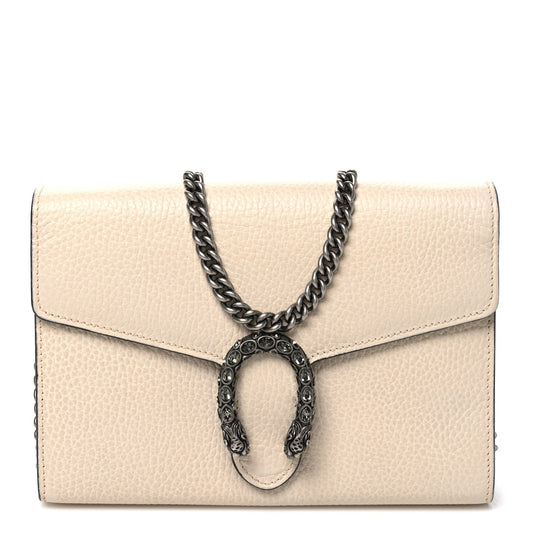 Dollar Calfskin Mini Dionysus Chain Wallet Mystic White