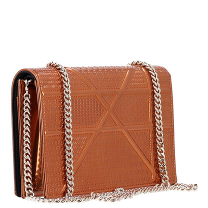 Metallic Patent Micro-Cannage Diorama Wallet on Chain Pouch Orange