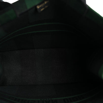 Canvas Embroidered Checkered Book Tote Black Green