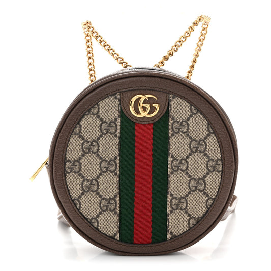 GG Supreme Monogram Web Mini Ophidia Round Backpack Brown