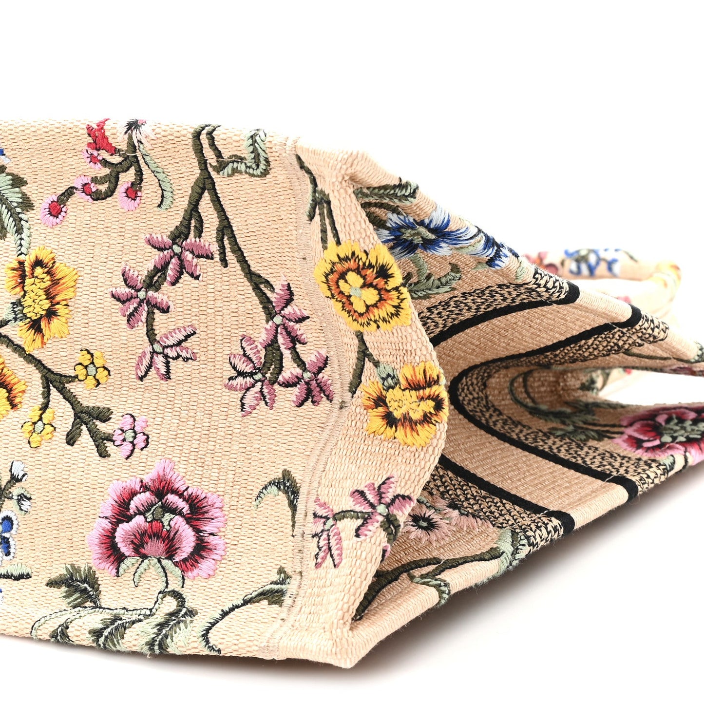 Raffia Embroidered Petites Fleurs Medium Book Tote Natural