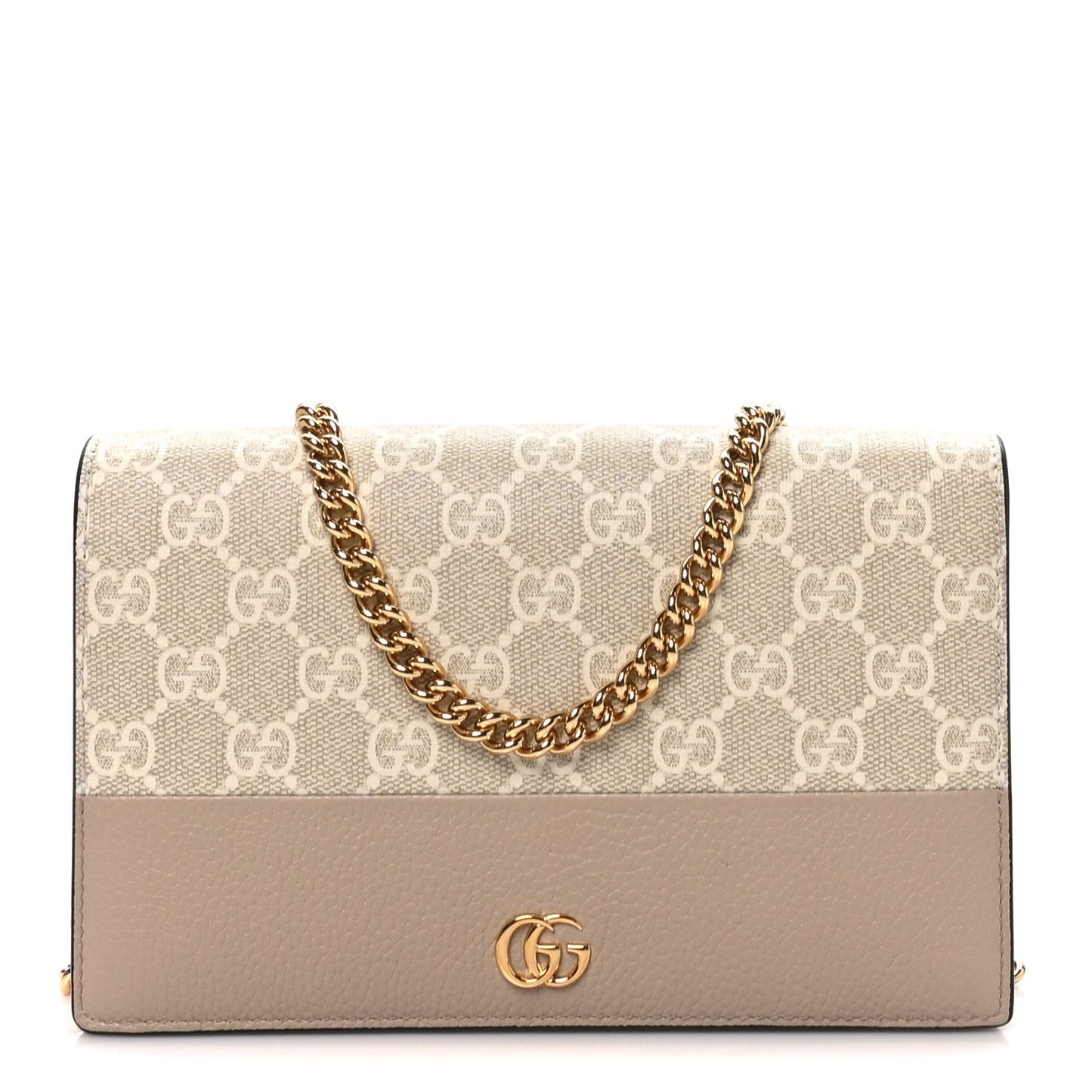 Dollar Calfskin GG Supreme Monogram Mini GG Marmont Chain Wallet Beige White