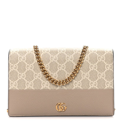 Dollar Calfskin GG Supreme Monogram Mini GG Marmont Chain Wallet Beige White
