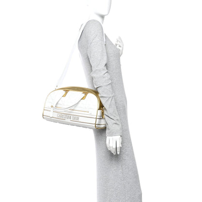 Calfskin Padded Macrocannage Medium Dior Vibe Zip Bowling Bag White Gold