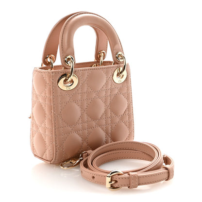 Lambskin Cannage Micro Lady Dior Rose Des Vents