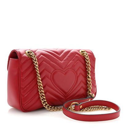 Calfskin Matelasse Small GG Marmont Shoulder Bag Hibiscus Red